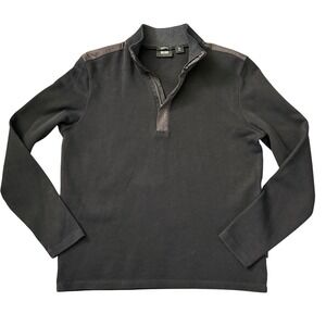 Hugo Boss Mens Regular Fit Mock Neck Quarter Button Pullover Sweater Black S